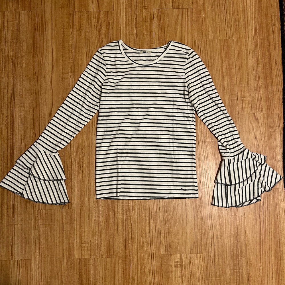 Striped Ribbed Long Bell Sleeve Shirt